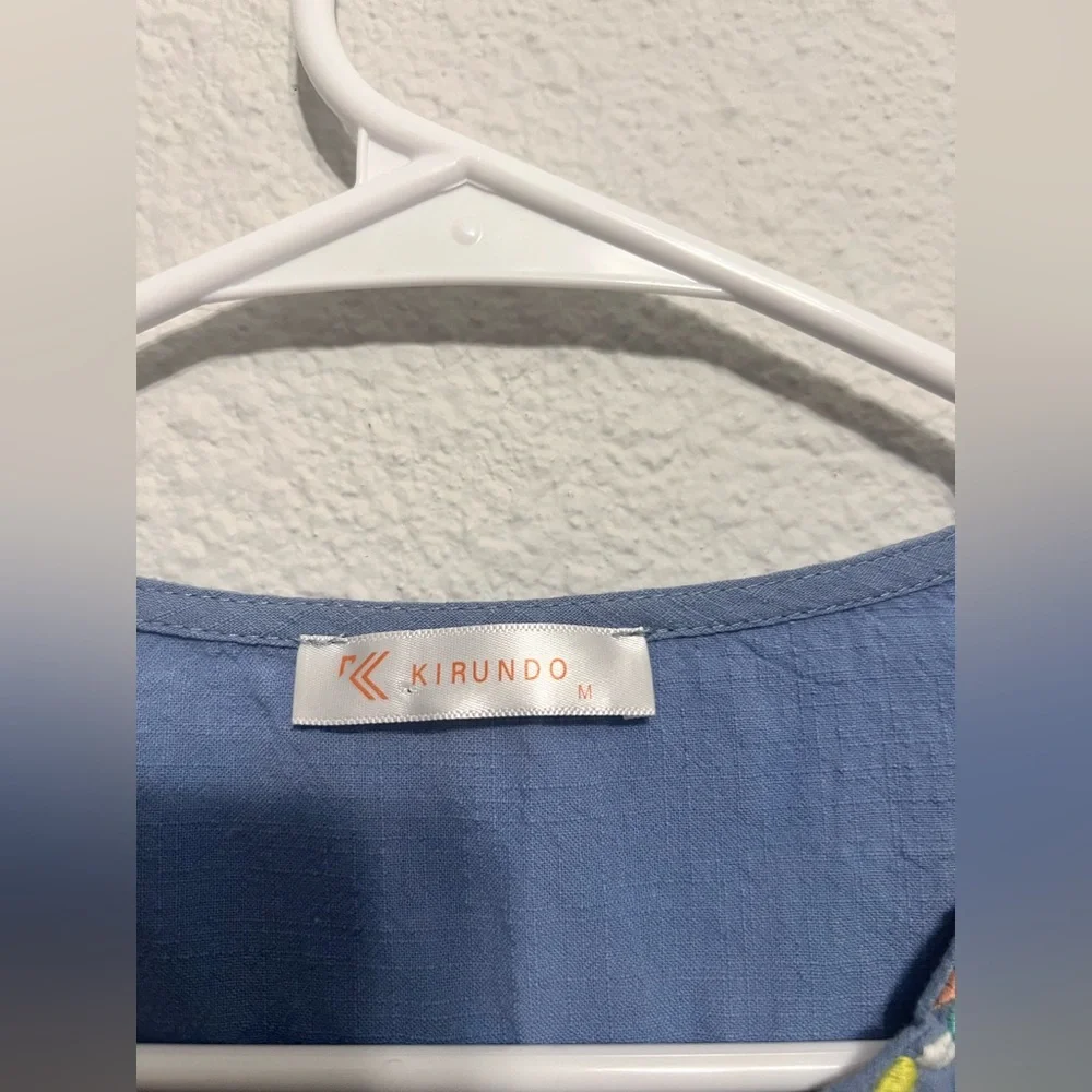 Blue Ruffled Sundress with Embellished Crew Neck - Picture 5 of 7